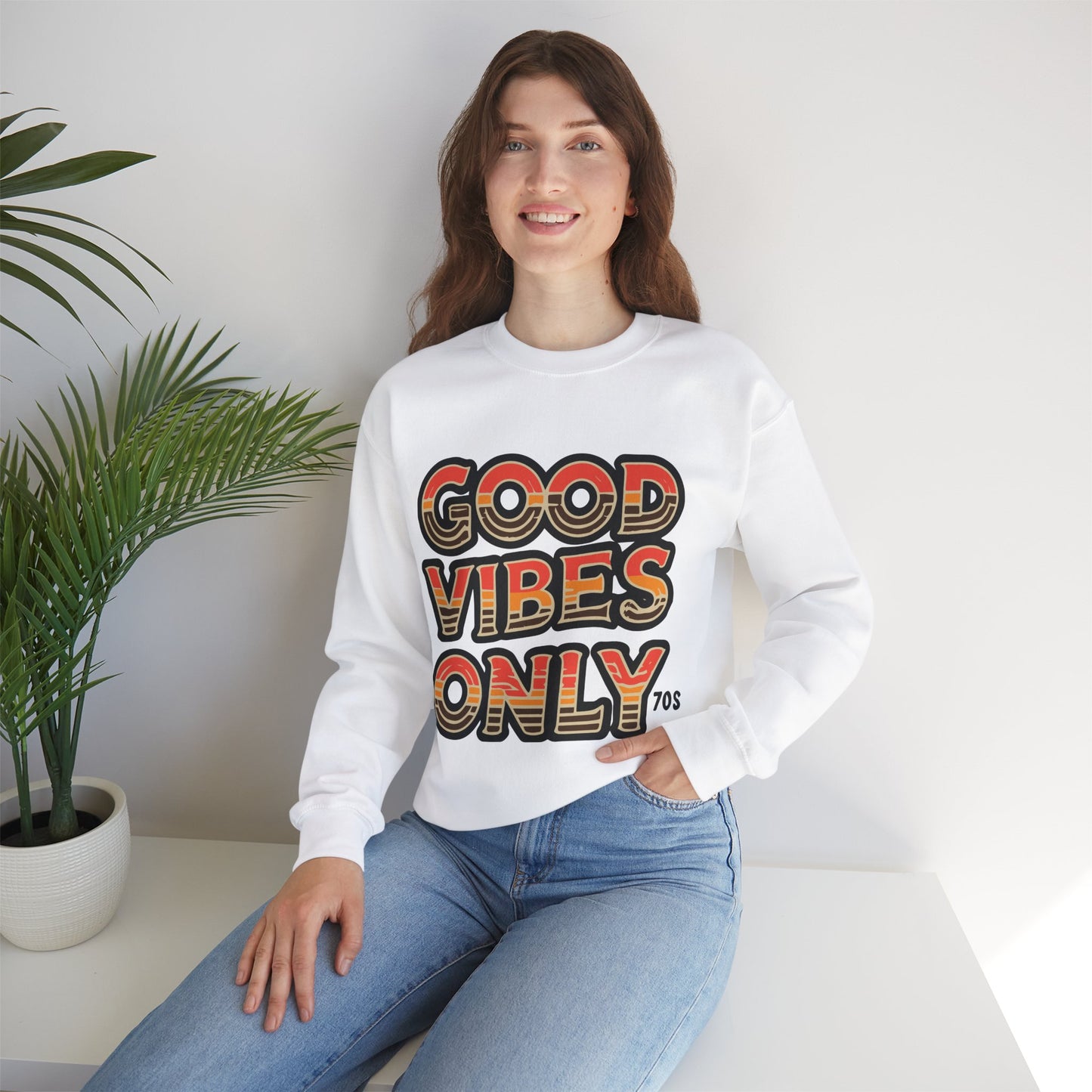 Retro 70s Good Vibes Only Crewneck Sweatshirt