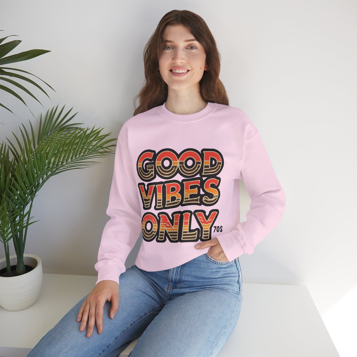 Retro 70s Good Vibes Only Crewneck Sweatshirt