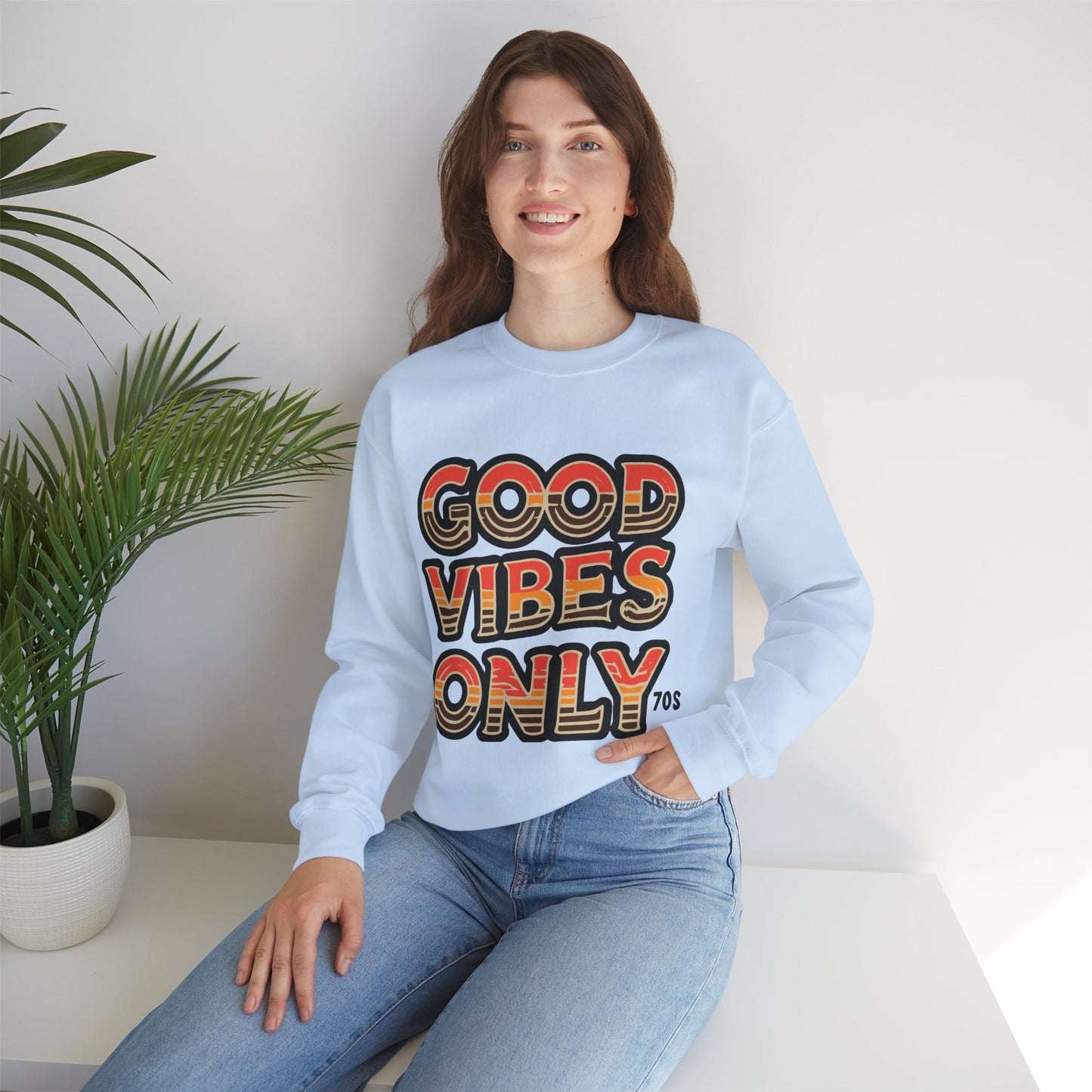 Retro 70s Good Vibes Only Crewneck Sweatshirt