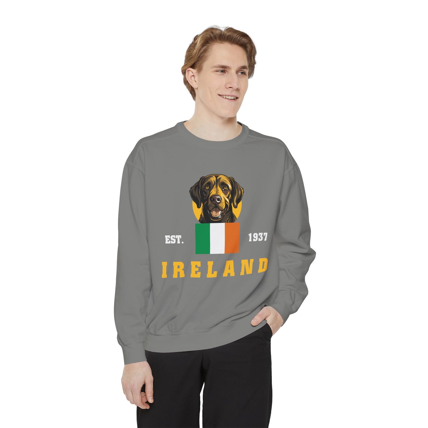 Unisex Irish Flag and Dog Print Sweatshirt - Classic style, perfect for pet lovers