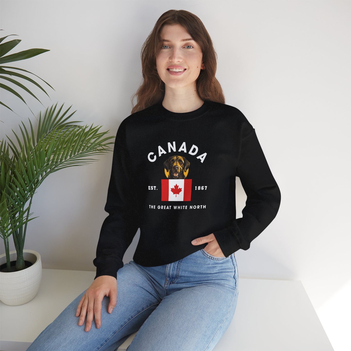 Labrador and Canadian Flag Crewneck Sweatshirt, Great White North